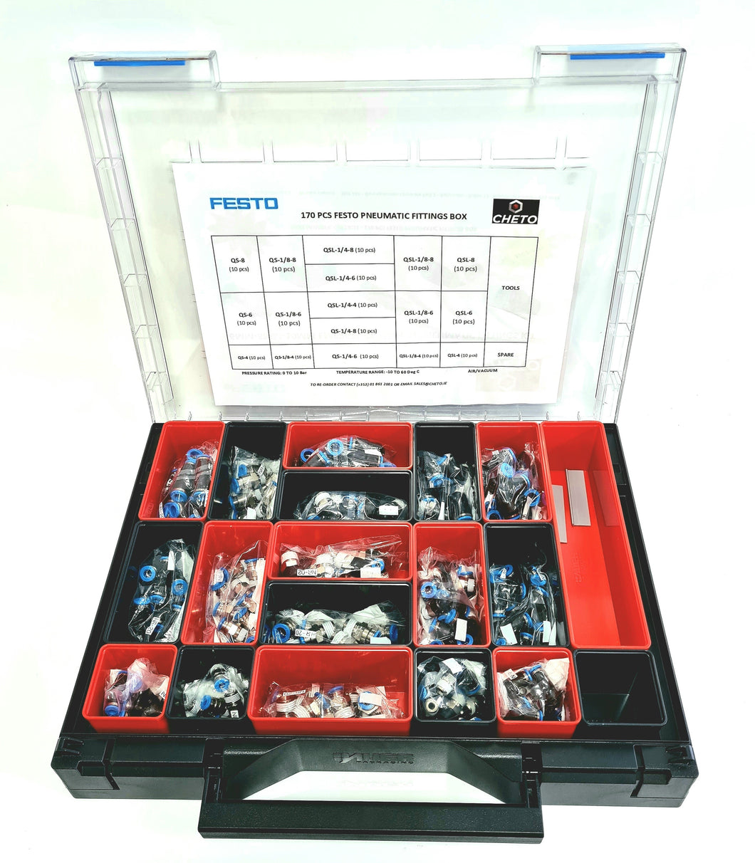 181pcs 4mm-6mm-8mm FESTO Pneumatic Fittings Kit P/N: CHF1BOX (suitable for Engineers/Maintenance Field and Line Service Kit)